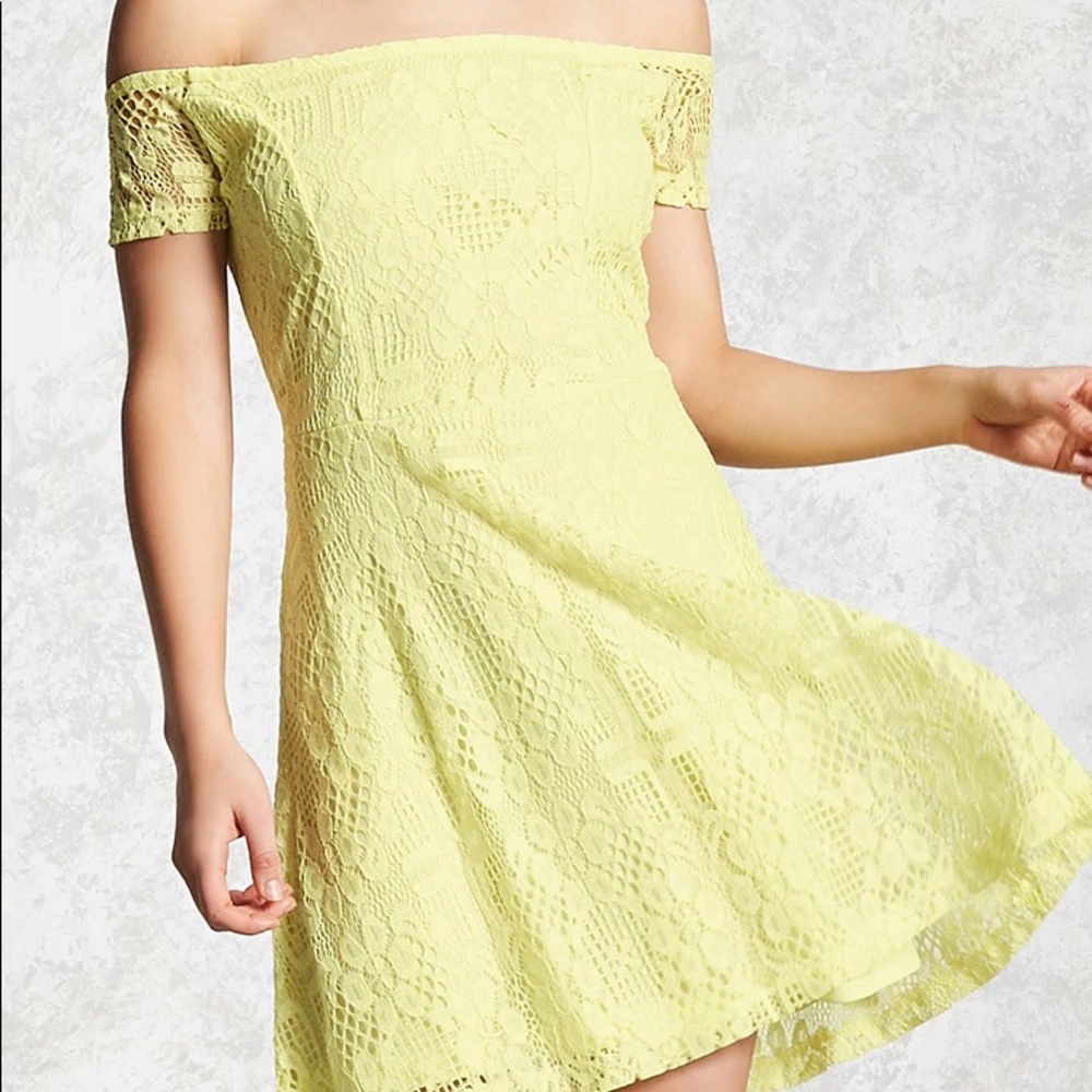 Forever 21 lace off-the-shoulder yellow dress